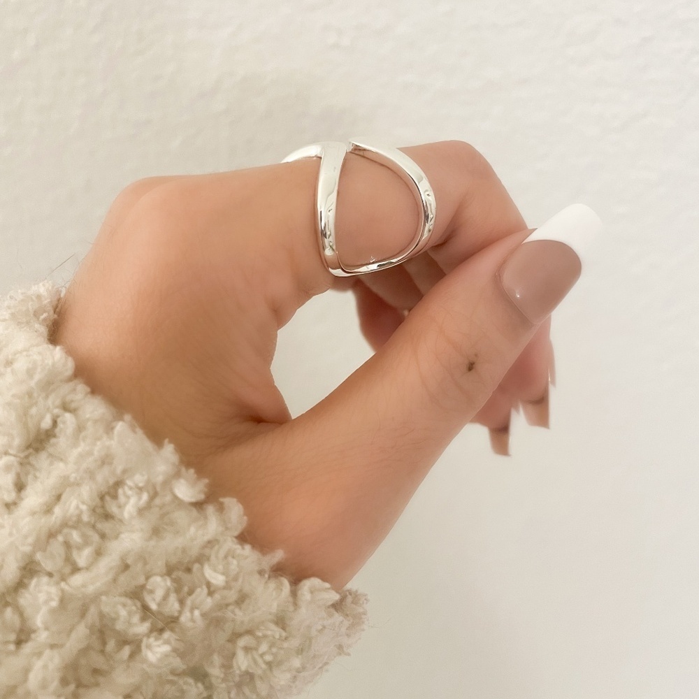 925 Sterling Silver Chunky Ring Silver Statement Ring Large Geometric Ring - Picture 7 of 9